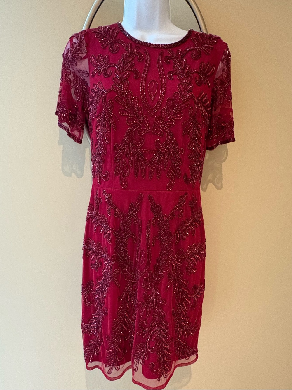 Adrianna Papell Beaded Cocktail Dress 💃Burgundy Blood Red Size 4